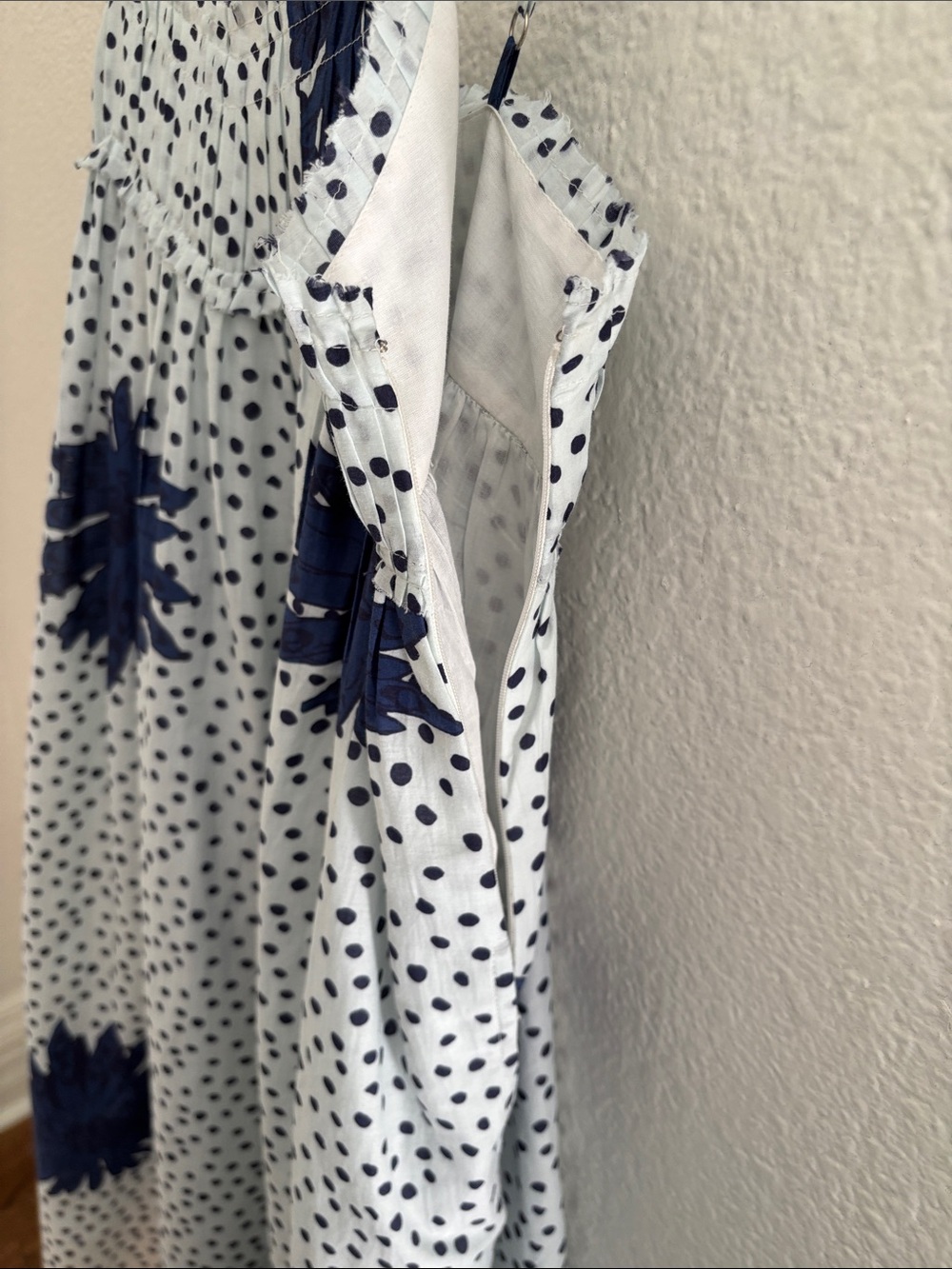 Alix Of Bohemia Cotton Silk Floral Polka Dot Eden Indigo Dahlia Midi Dress - Picture 10 of 13
